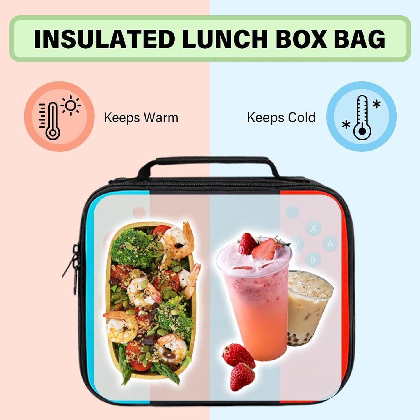 Insulated Lunch Box for Boys Girls, Game Lunch Bag for School Work Office Travel Picnic Hiking Beach, Waterproof Leakproof Portable Fits Most Bento Boxes