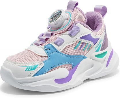 Girls Boys Shoes Kids Running Tennis Rotate Buckle Fashion Sneakers Lightweight Breathable Athletic Outdoor Shoes