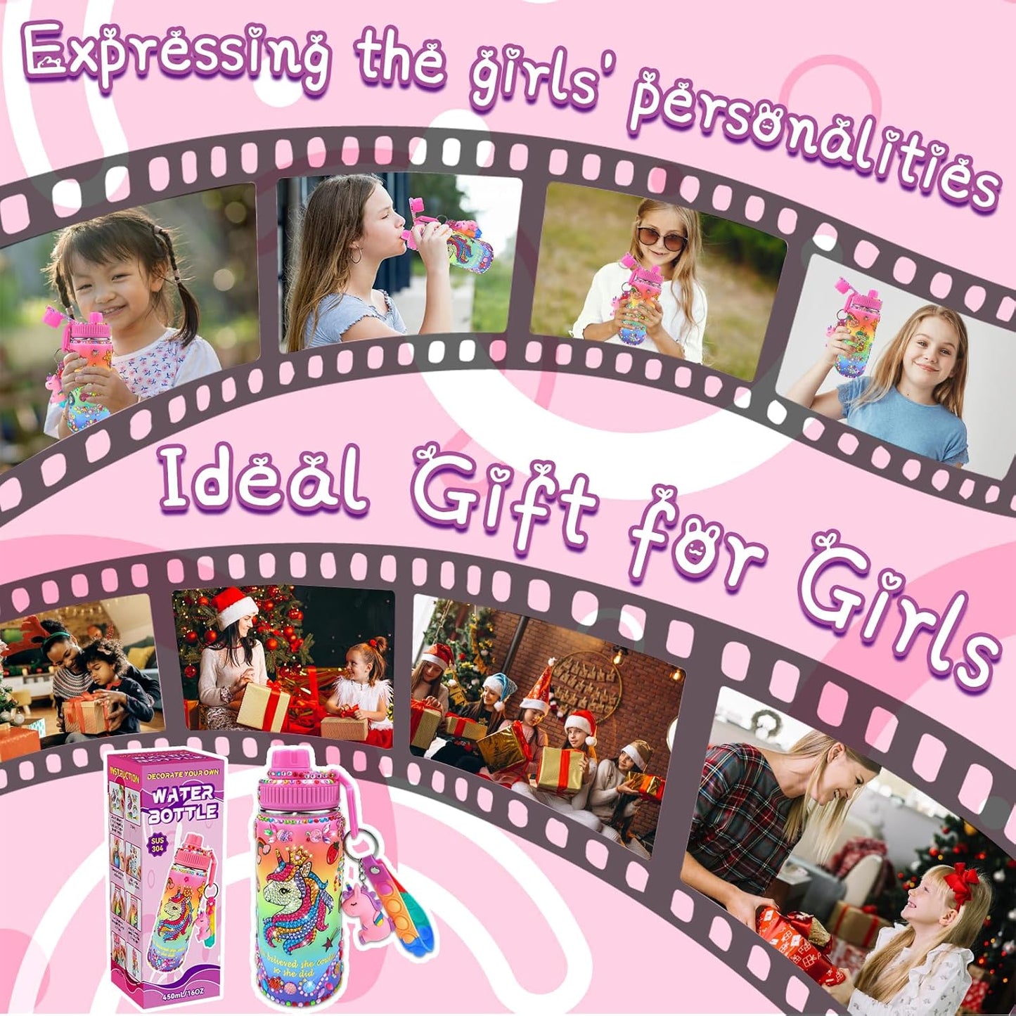 Decorate Your Own Water Bottle Kits for Girls Age 4-6-8-10 (Stainless Steel),Unicorn Themed Painting Crafts,Fun Arts and Crafts Gifts Toys for Girls Birthday Christmas