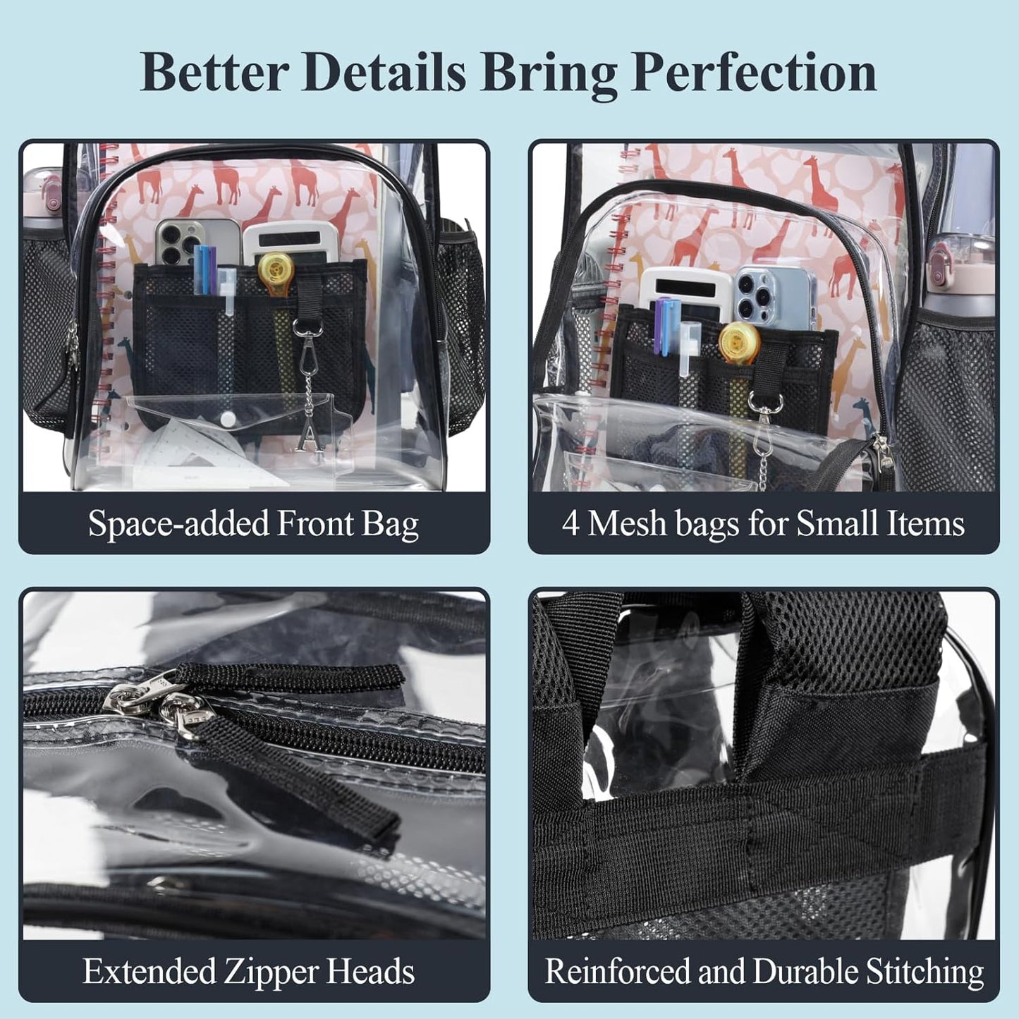 Clear Backpack - 17 Inch Heavy Duty Clear Backpacks for School, Large Transparent Bookbag for Students (Age 12+)