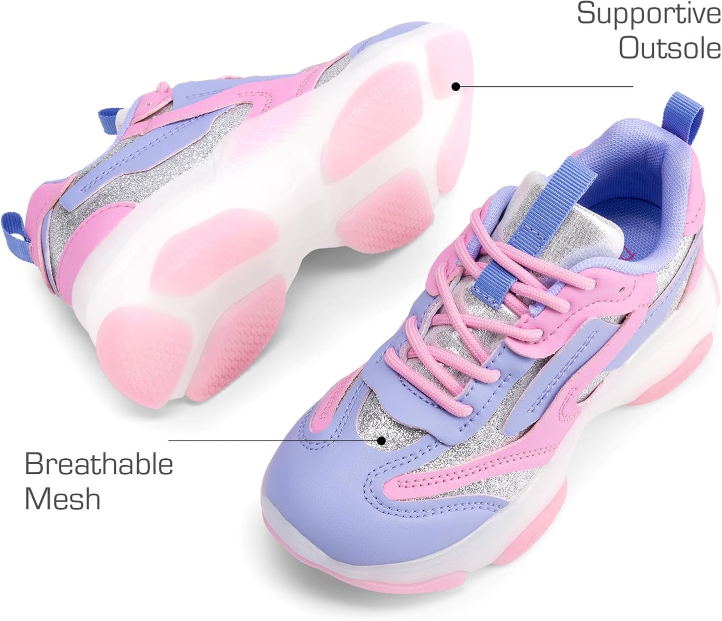 Kids Girls Sneakers Jelly Sole Lace up Shoes Lightweight Walking Shoes for Girls Boys