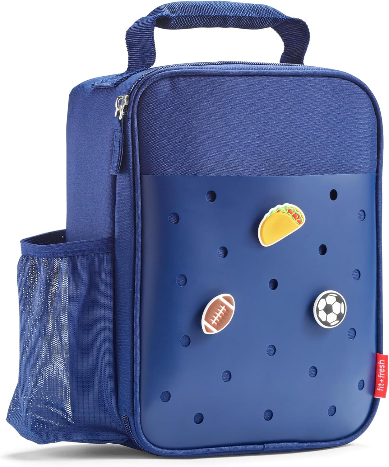 Charm Lunch Bag for Kids, Thermal Insulated Lunch Box for Kids Boys & Girls with Shoe Charm Slots for Personalization, School Lunch Box, Navy Blue