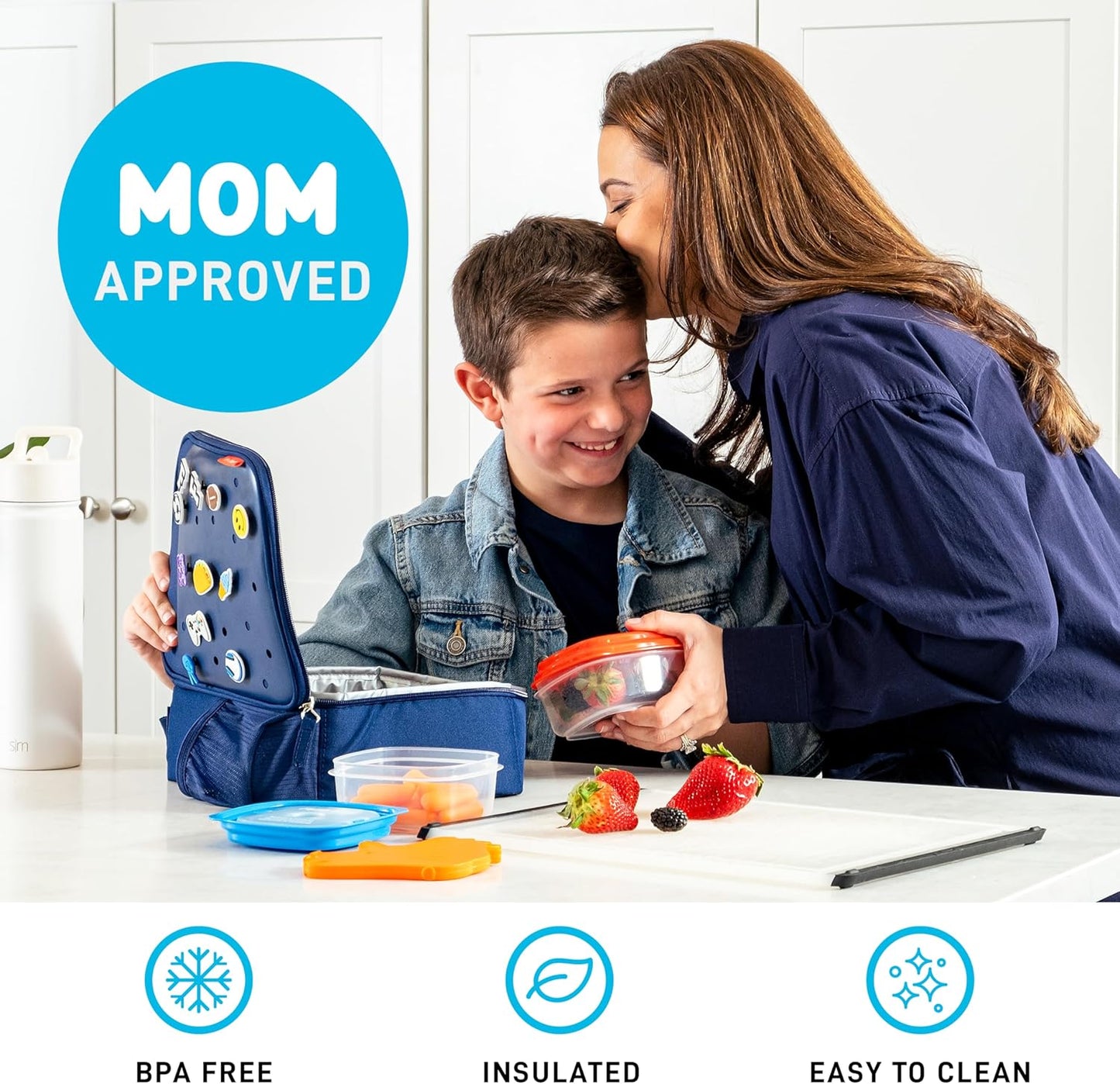 Charm Lunch Bag for Kids, Thermal Insulated Lunch Box for Kids Boys & Girls with Shoe Charm Slots for Personalization, School Lunch Box, Navy Blue