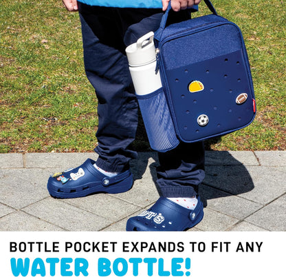 Charm Lunch Bag for Kids, Thermal Insulated Lunch Box for Kids Boys & Girls with Shoe Charm Slots for Personalization, School Lunch Box, Navy Blue