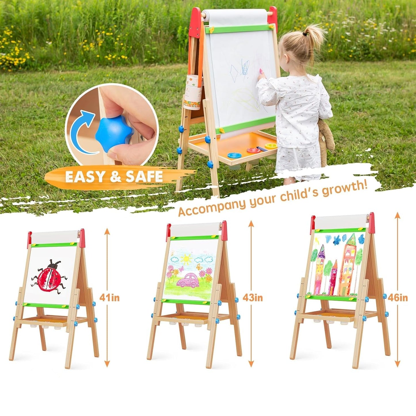 Easel for Kids with 2 Drawing Paper Roll