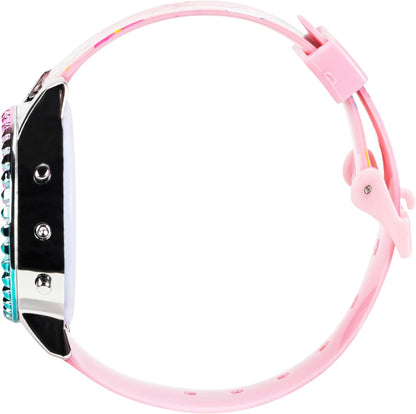 Sanrio Hello Kitty Girls' Digital LCD Quartz Watch with Pink Strap and Colorful Bezel - Fun LED Light Show - Easy to Read Time for Kids - Fits Wrist 5.5"-8"