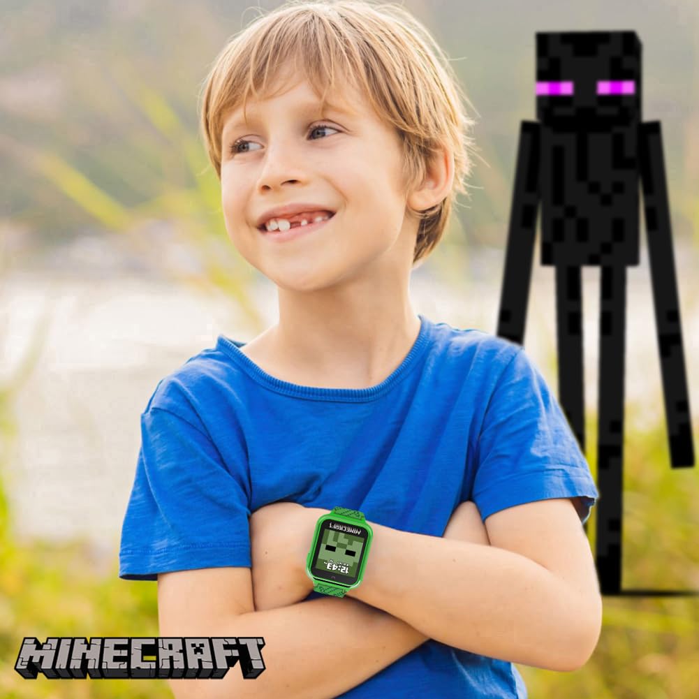 Minecraft Kids Smart Watch – Touchscreen Interactive Watch with 10 Customizable Clock Faces, Built-In Camera, Video Recorder, Alarm, Calculator, Games & Pedometer – Fits Wrists 5.5" to 8"
