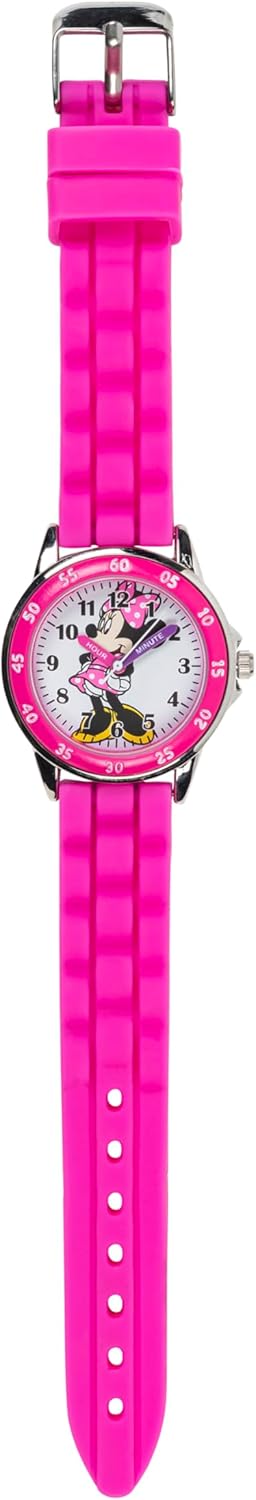 Minnie Mouse Time Teacher Watch for Girls - Analog Time Learning with Easy-To-Read Numbers and Comfortable Silicone Band
