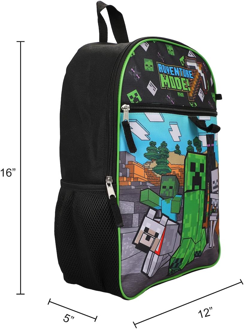 Minecraft Adventure Mode 5-Piece Backpack Set (Little Big Kid), Green, One Size