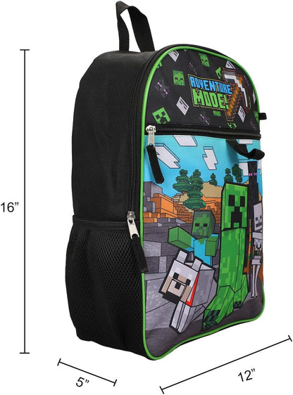 Minecraft Adventure Mode 5-Piece Backpack Set (Little Big Kid), Green, One Size