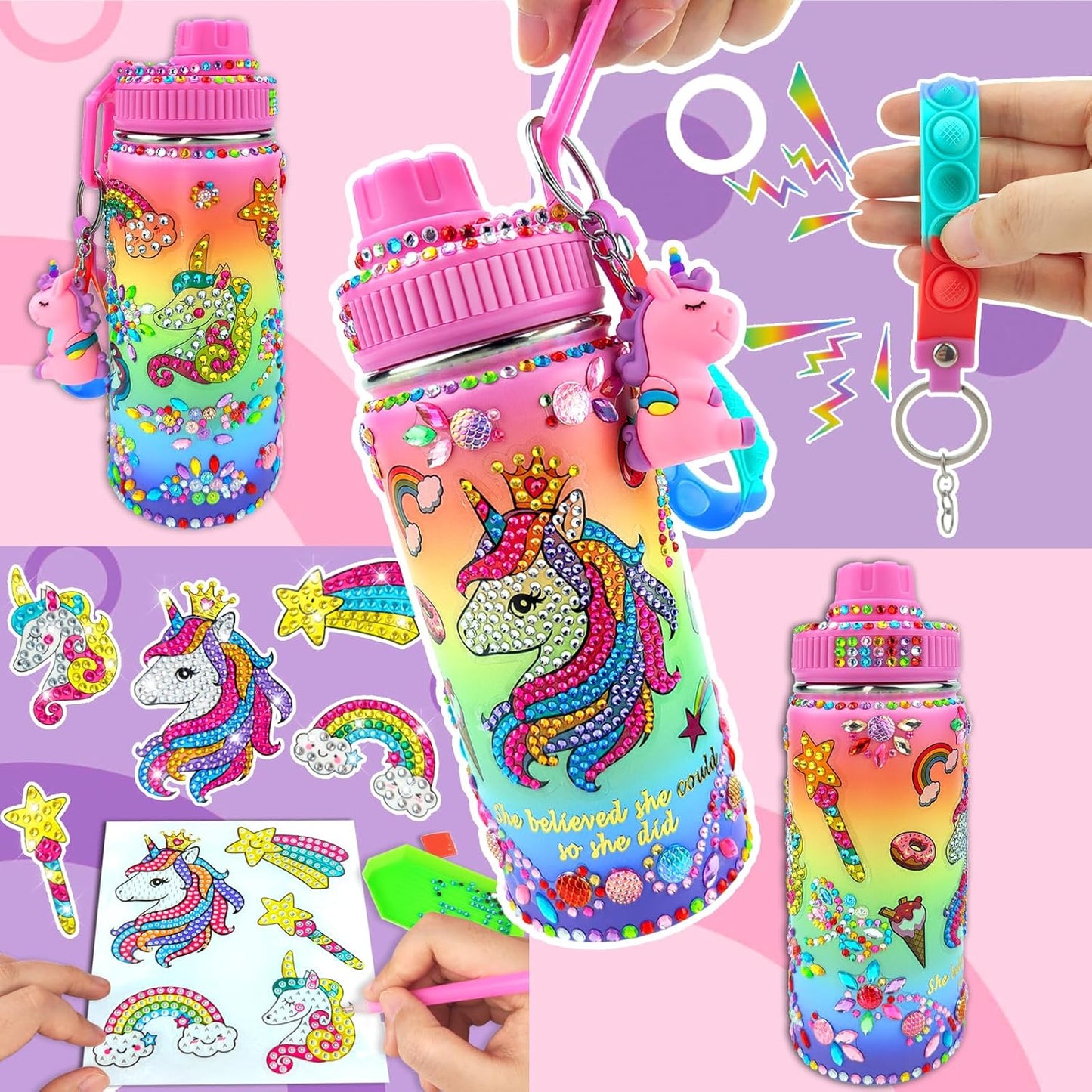 Decorate Your Own Water Bottle Kits for Girls Age 4-6-8-10 (Stainless Steel),Unicorn Themed Painting Crafts,Fun Arts and Crafts Gifts Toys for Girls Birthday Christmas