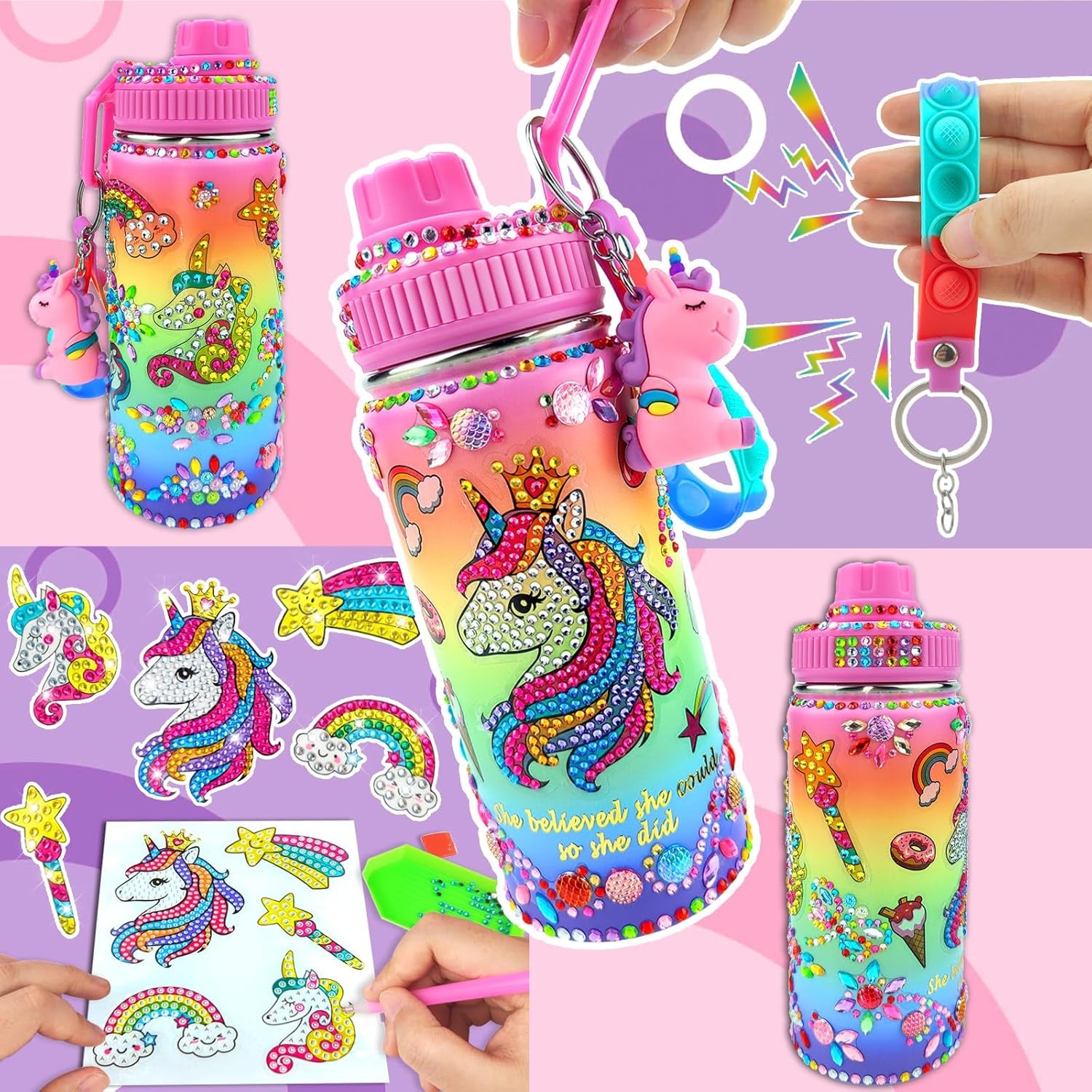Decorate Your Own Water Bottle Kits for Girls Age 4-6-8-10 (Stainless Steel),Unicorn Themed Painting Crafts,Fun Arts and Crafts Gifts Toys for Girls Birthday Christmas