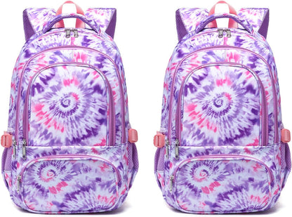 Kids Backpack for Girls Elementary Primary Middle School Bag for Aged 8-10 for Teens Childs Bookbag Back to School Bag Mochilas Escolares Para Niñas De 7 8 9 10 Tie-Dye Purple