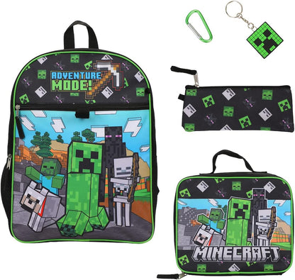 Minecraft Adventure Mode 5-Piece Backpack Set (Little Big Kid), Green, One Size