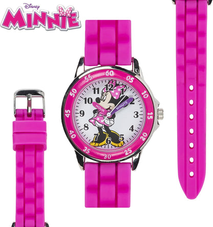 Minnie Mouse Time Teacher Watch for Girls - Analog Time Learning with Easy-To-Read Numbers and Comfortable Silicone Band