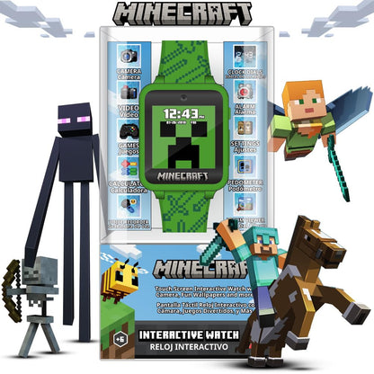 Minecraft Kids Smart Watch – Touchscreen Interactive Watch with 10 Customizable Clock Faces, Built-In Camera, Video Recorder, Alarm, Calculator, Games & Pedometer – Fits Wrists 5.5" to 8"