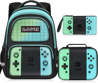 Kids Backpack for Boys，Gamer Boys Backpack for Children Teens Elementary Middle School, 17″ Students Bookbag