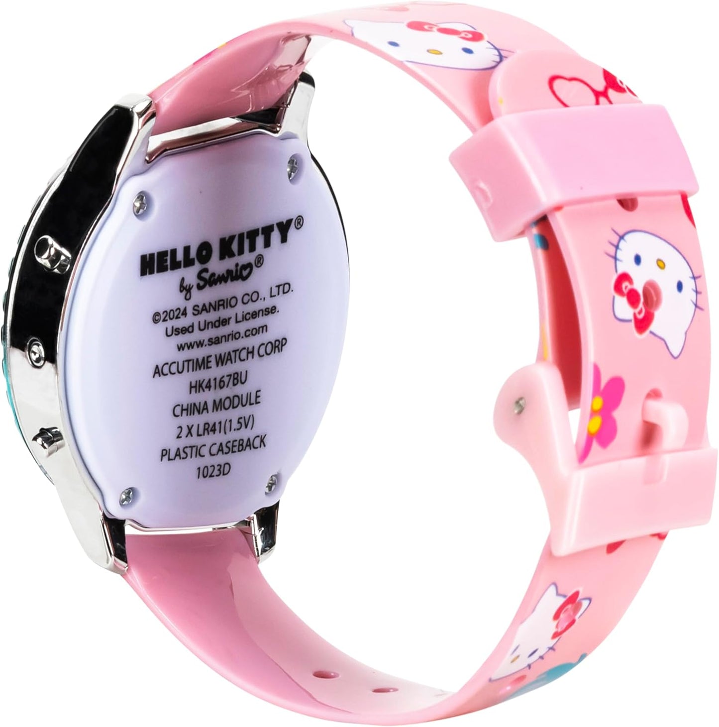 Sanrio Hello Kitty Girls' Digital LCD Quartz Watch with Pink Strap and Colorful Bezel - Fun LED Light Show - Easy to Read Time for Kids - Fits Wrist 5.5"-8"