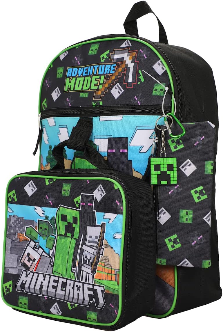 Minecraft Adventure Mode 5-Piece Backpack Set (Little Big Kid), Green, One Size