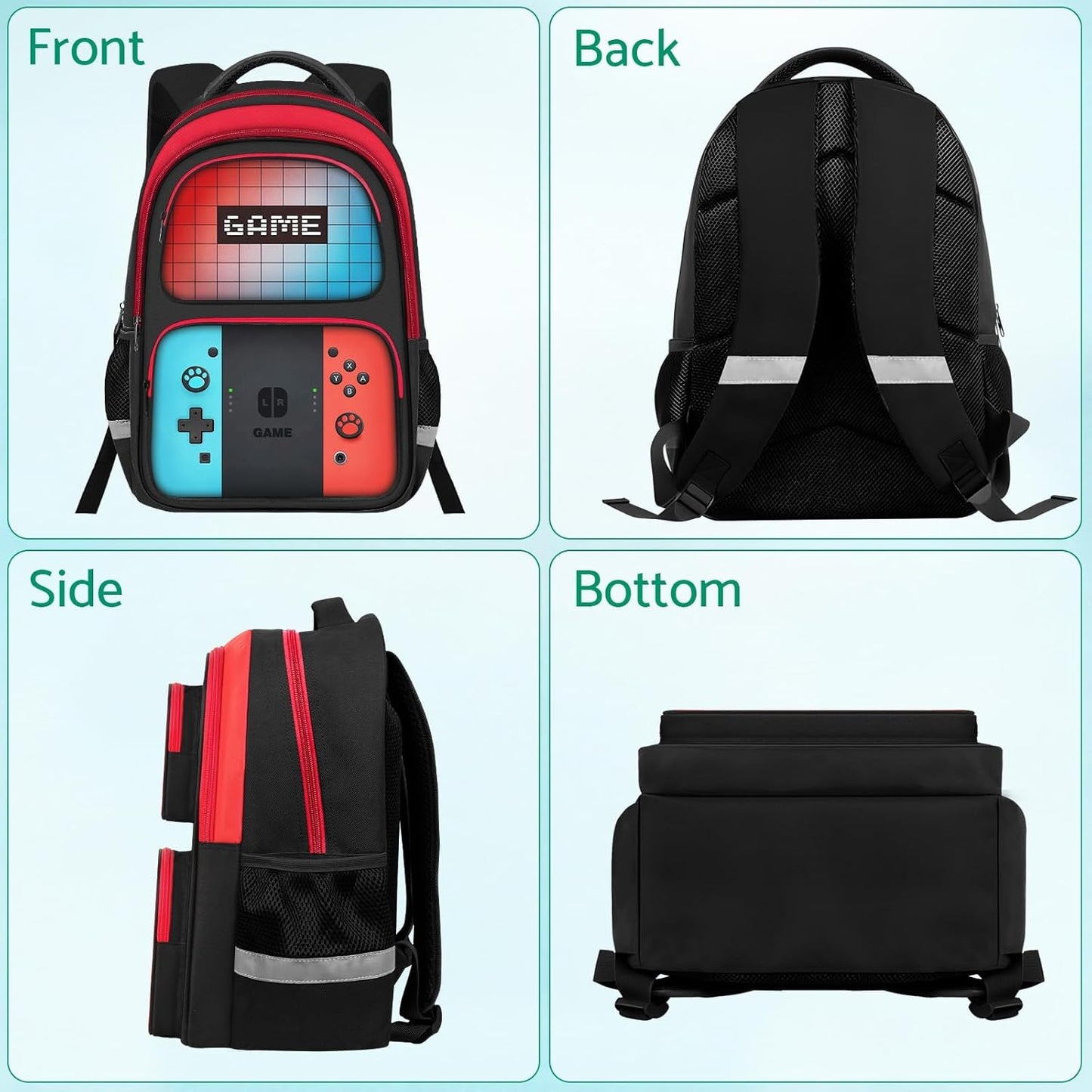 Kids Backpack for Boys，Gamer Boys Backpack for Children Teens Elementary Middle School, 17″ Students Bookbag