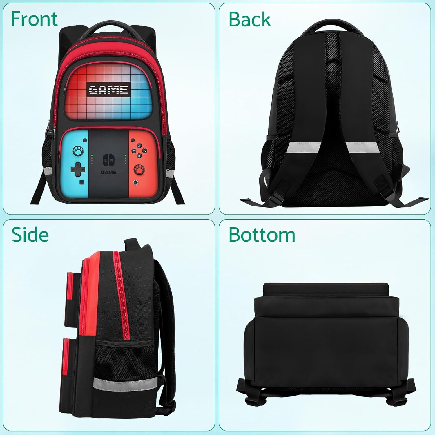 Kids Backpack for Boys，Gamer Boys Backpack for Children Teens Elementary Middle School, 17″ Students Bookbag