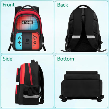 Kids Backpack for Boys，Gamer Boys Backpack for Children Teens Elementary Middle School, 17″ Students Bookbag