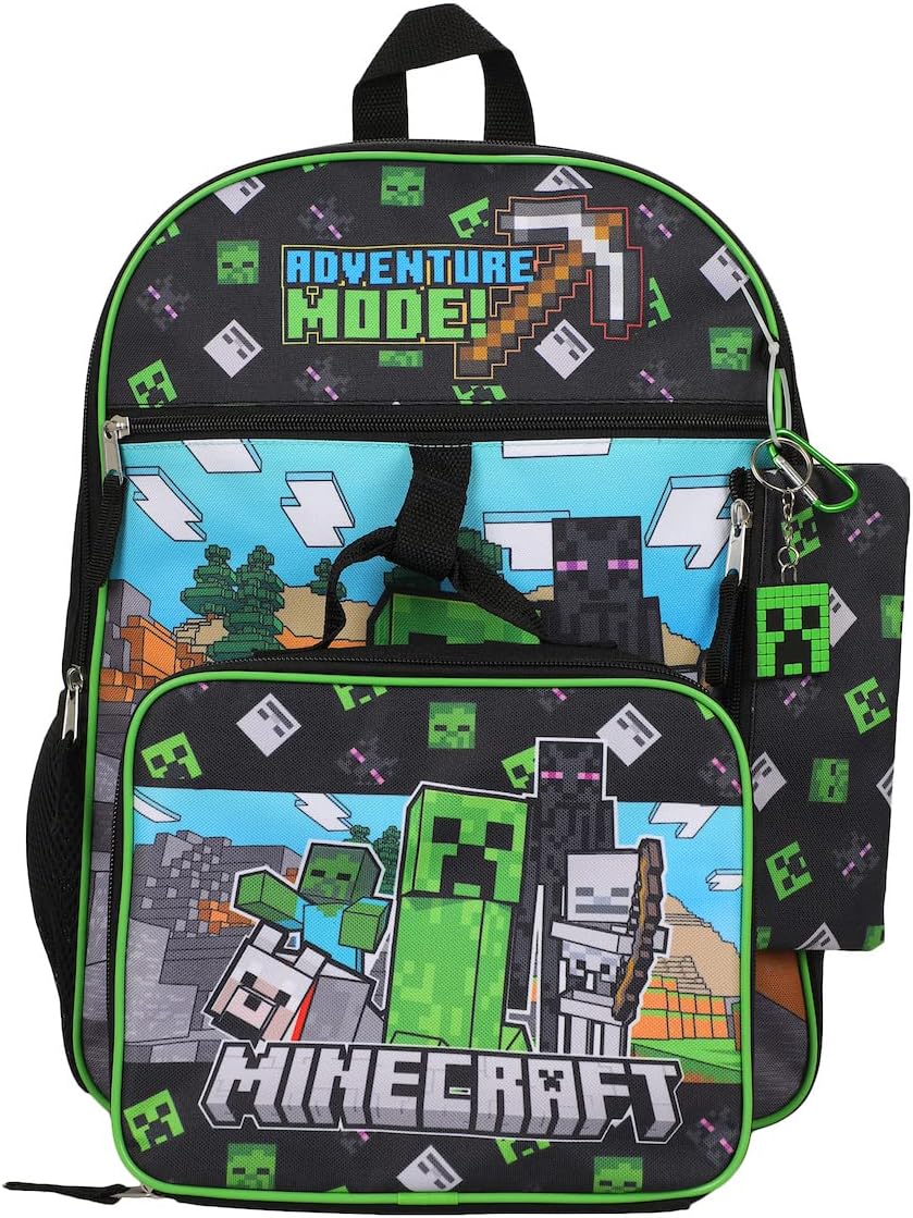 Minecraft Adventure Mode 5-Piece Backpack Set (Little Big Kid), Green, One Size