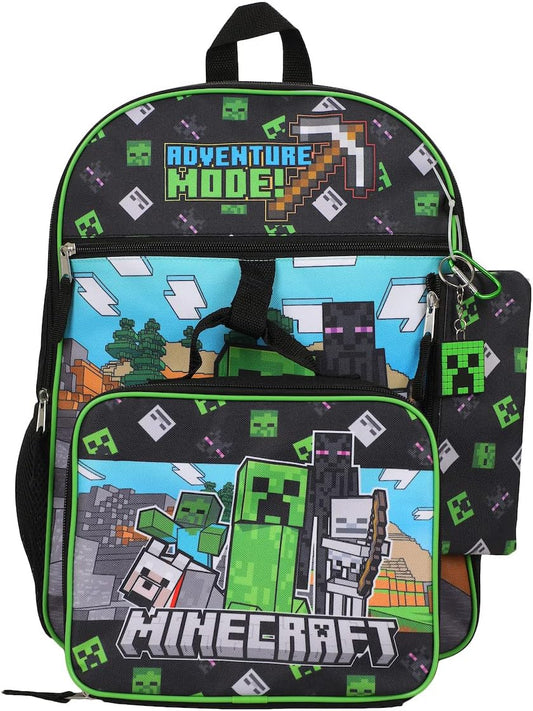 Minecraft Adventure Mode 5-Piece Backpack Set (Little Big Kid), Green, One Size