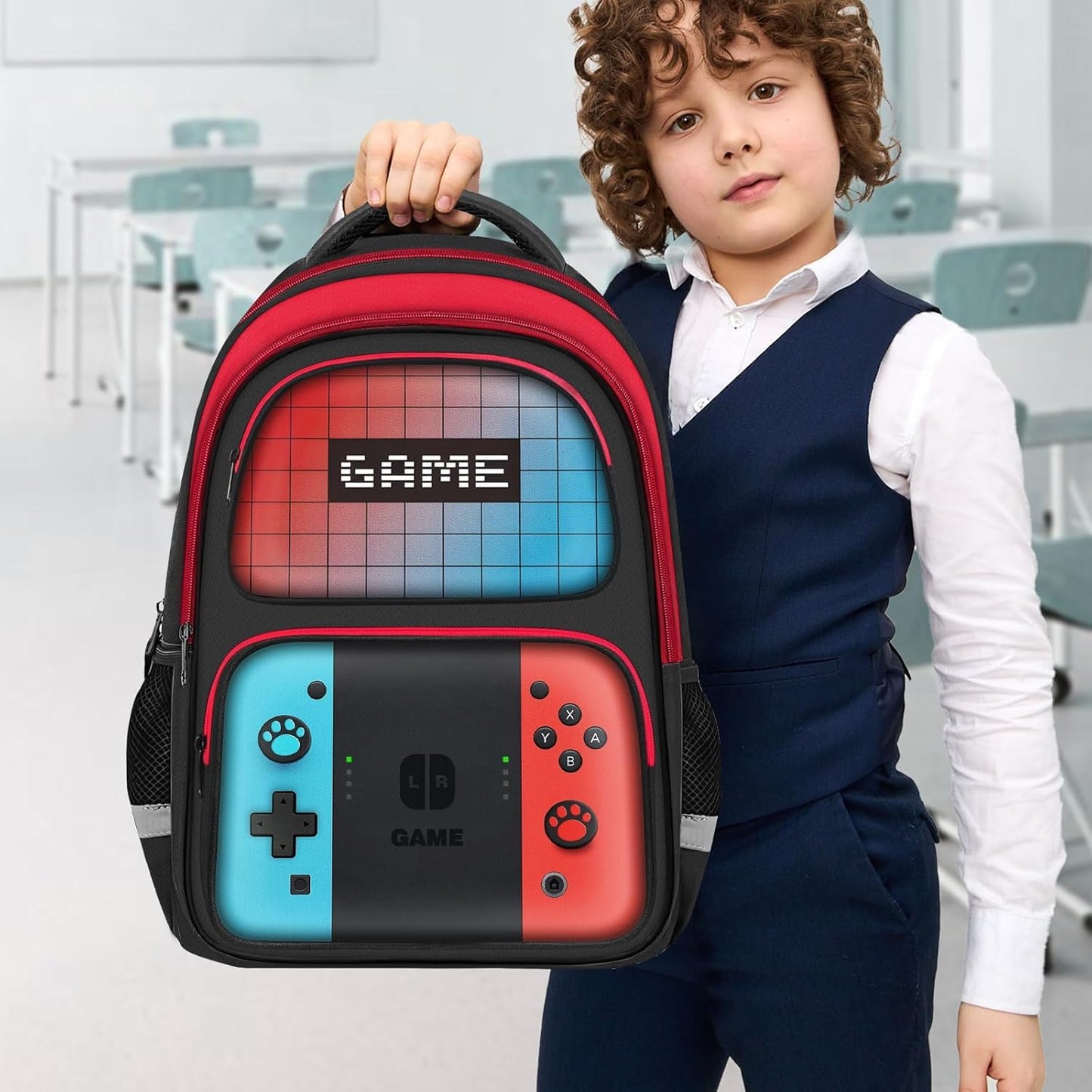 Kids Backpack for Boys，Gamer Boys Backpack for Children Teens Elementary Middle School, 17″ Students Bookbag