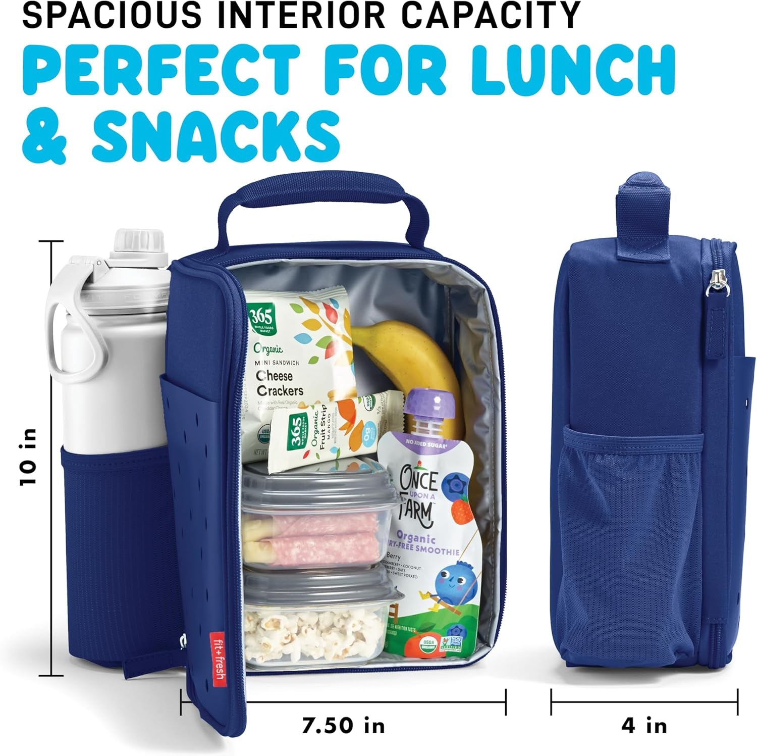 Charm Lunch Bag for Kids, Thermal Insulated Lunch Box for Kids Boys & Girls with Shoe Charm Slots for Personalization, School Lunch Box, Navy Blue