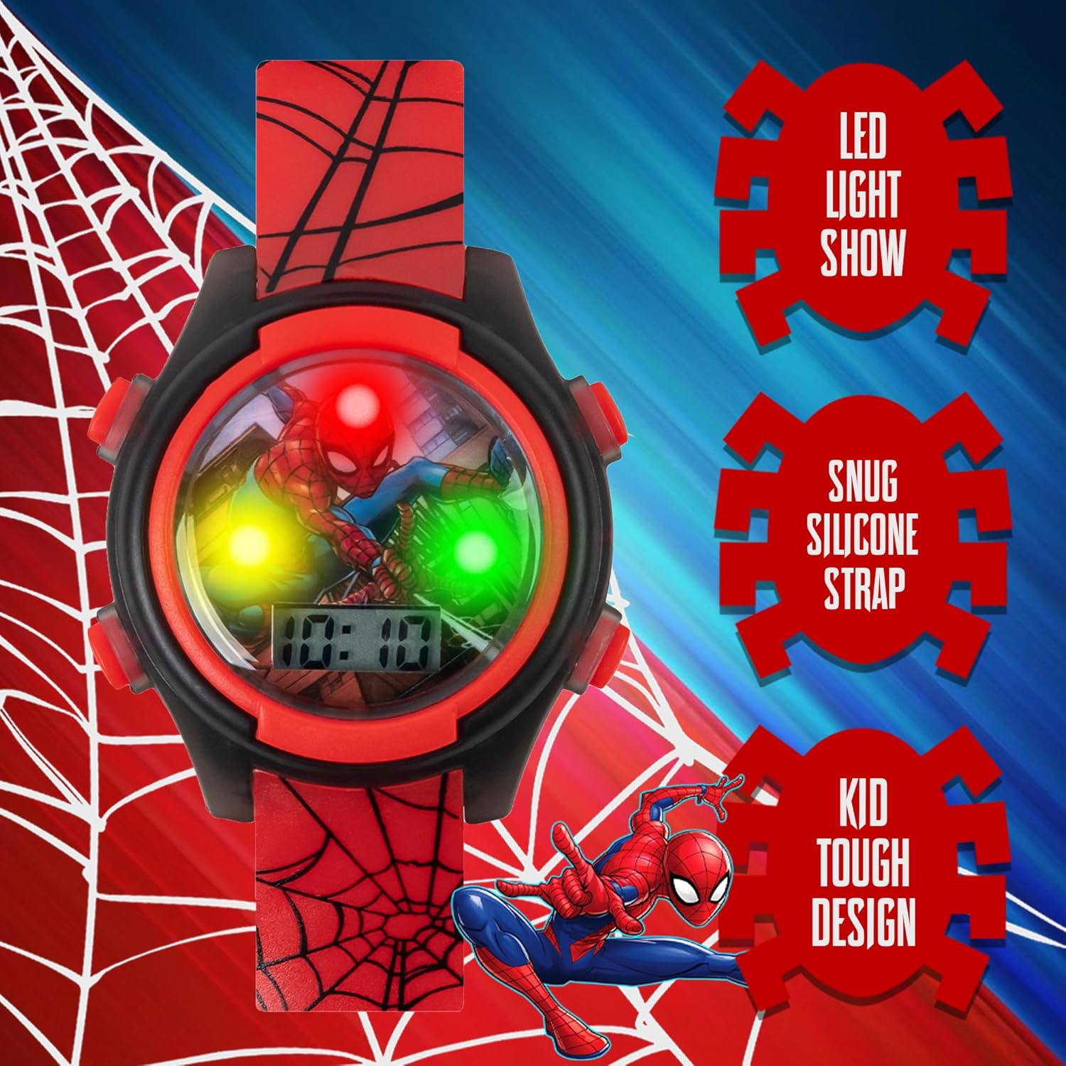 Marvel Spider-Man Kids Watches – Digital Display, Interactive Features, Adjustable Strap, Vibrant Spider-Man Graphics, Durable for Active Kids