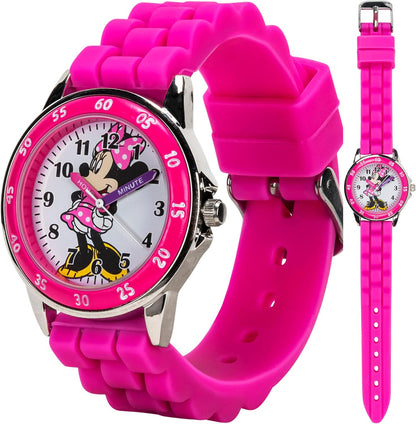 Minnie Mouse Time Teacher Watch for Girls - Analog Time Learning with Easy-To-Read Numbers and Comfortable Silicone Band