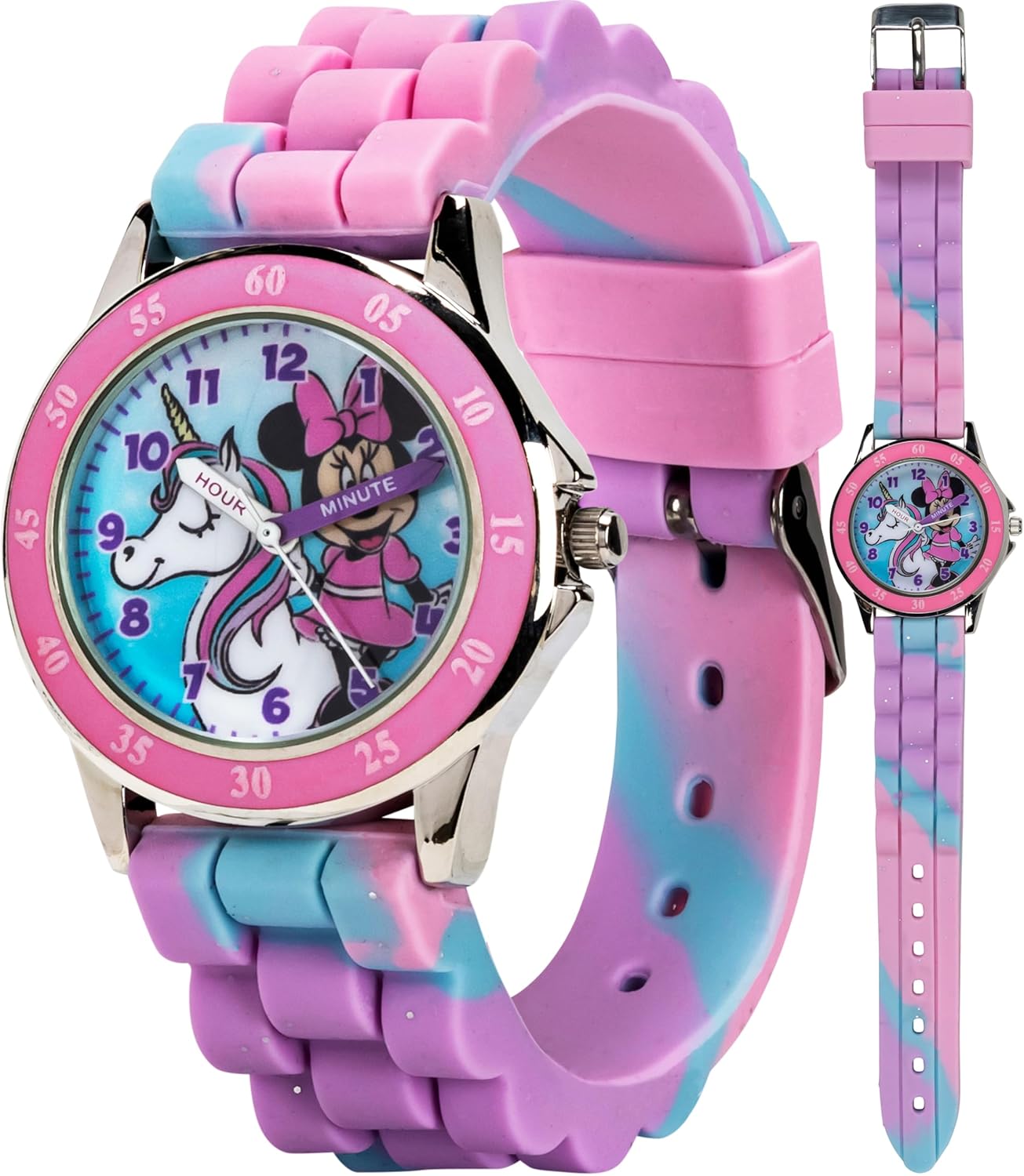 Minnie Mouse Time Teacher Watch for Girls - Analog Time Learning with Easy-To-Read Numbers and Comfortable Silicone Band