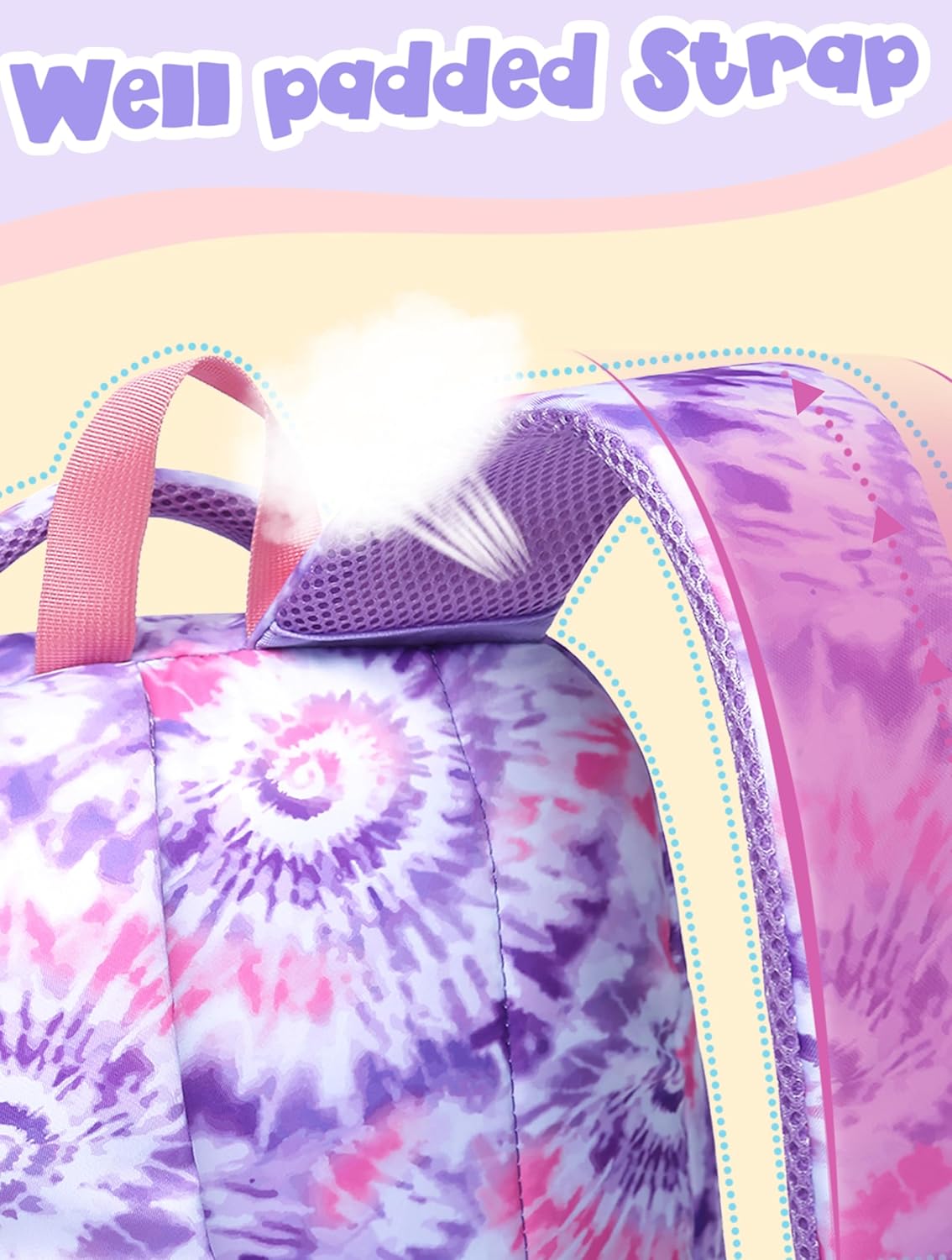 Kids Backpack for Girls Elementary Primary Middle School Bag for Aged 8-10 for Teens Childs Bookbag Back to School Bag Mochilas Escolares Para Niñas De 7 8 9 10 Tie-Dye Purple