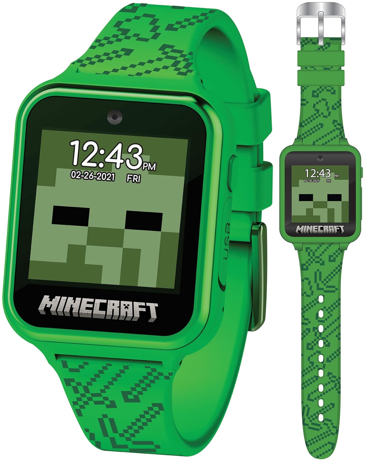 Minecraft Kids Smart Watch – Touchscreen Interactive Watch with 10 Customizable Clock Faces, Built-In Camera, Video Recorder, Alarm, Calculator, Games & Pedometer – Fits Wrists 5.5" to 8"