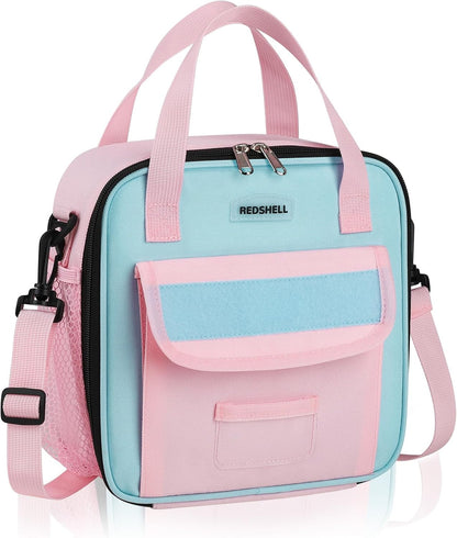 Tactical Lunch Box Kids, Large Insulated Lunch Bag for Girls, Cooler Lunchbag, Square Toddler Lunchbox, Back to School Daycare Lunch Tote Pail with Water Bottle Holder Shoulder Strap, Purple