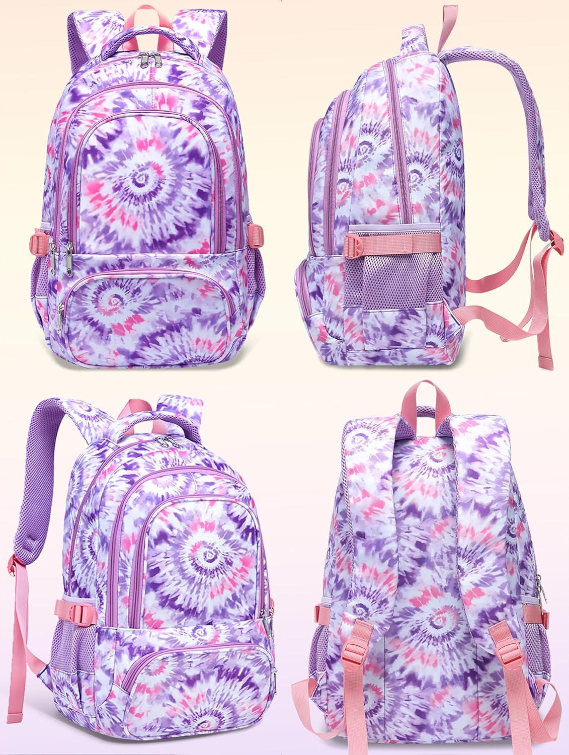 Kids Backpack for Girls Elementary Primary Middle School Bag for Aged 8-10 for Teens Childs Bookbag Back to School Bag Mochilas Escolares Para Niñas De 7 8 9 10 Tie-Dye Purple
