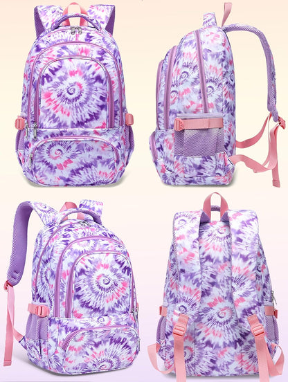 Kids Backpack for Girls Elementary Primary Middle School Bag for Aged 8-10 for Teens Childs Bookbag Back to School Bag Mochilas Escolares Para Niñas De 7 8 9 10 Tie-Dye Purple