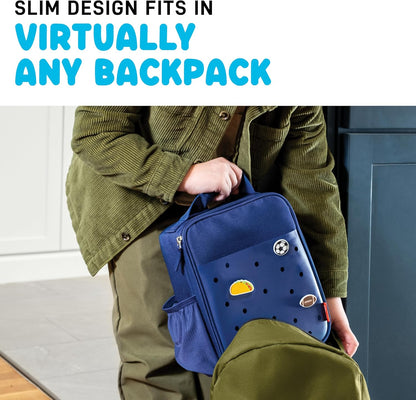 Charm Lunch Bag for Kids, Thermal Insulated Lunch Box for Kids Boys & Girls with Shoe Charm Slots for Personalization, School Lunch Box, Navy Blue