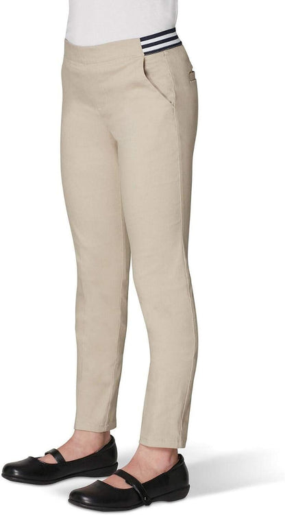 Girls Pull on Skinny Fit Stretch Pants with Elastic Waist and Pockets, School Uniform for Kids