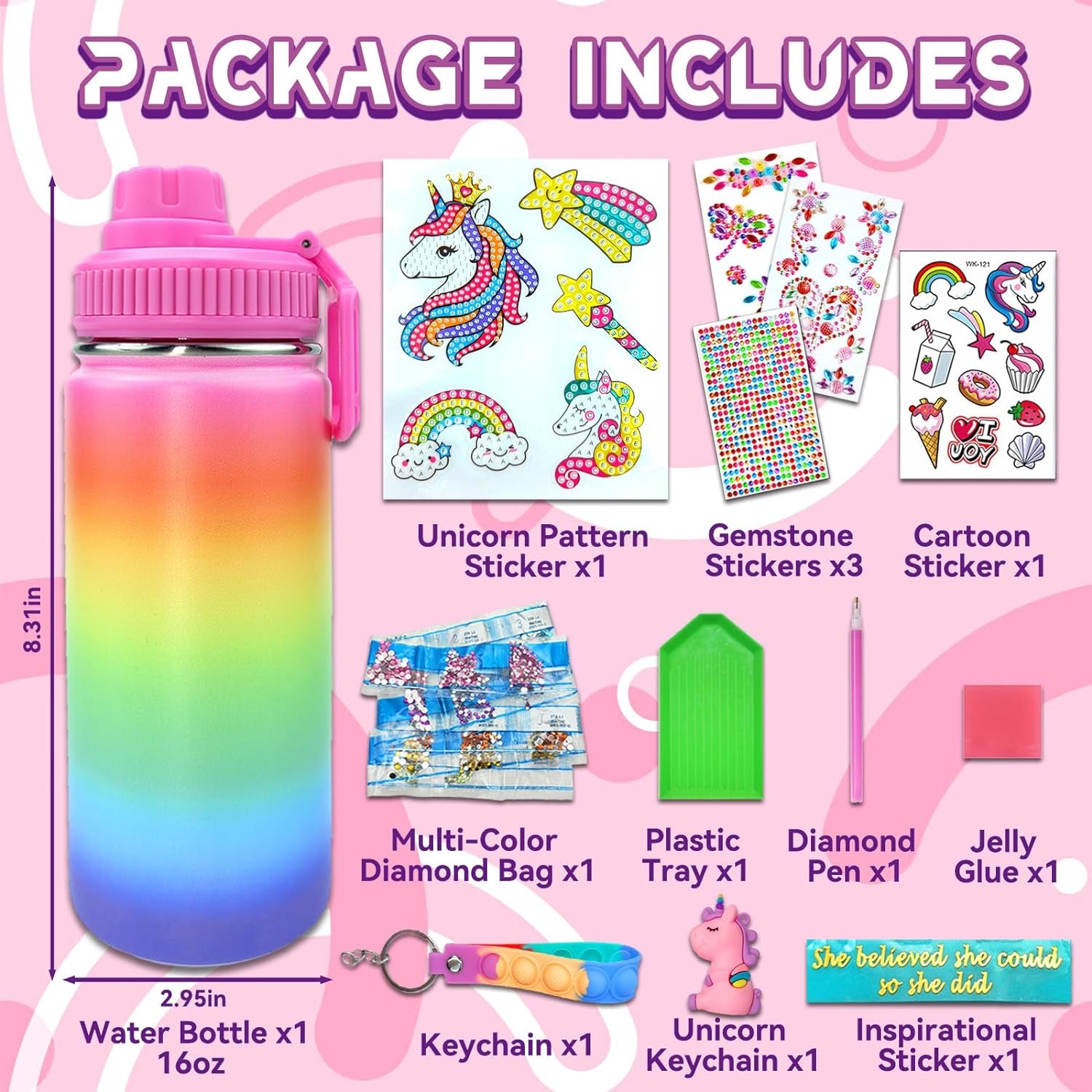 Decorate Your Own Water Bottle Kits for Girls Age 4-6-8-10 (Stainless Steel),Unicorn Themed Painting Crafts,Fun Arts and Crafts Gifts Toys for Girls Birthday Christmas