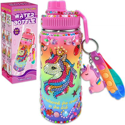 Decorate Your Own Water Bottle Kits for Girls Age 4-6-8-10 (Stainless Steel),Unicorn Themed Painting Crafts,Fun Arts and Crafts Gifts Toys for Girls Birthday Christmas
