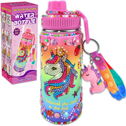 Decorate Your Own Water Bottle Kits for Girls Age 4-6-8-10 (Stainless Steel),Unicorn Themed Painting Crafts,Fun Arts and Crafts Gifts Toys for Girls Birthday Christmas