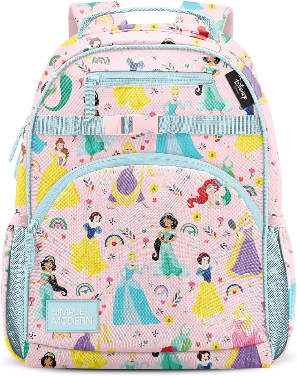 Medium Disney Toddler Backpack for School Girls and Boys | Kindergarten Elementary Kids Backpack | Fletcher Collection | Kids - 15" Tall | Princess Rainbows