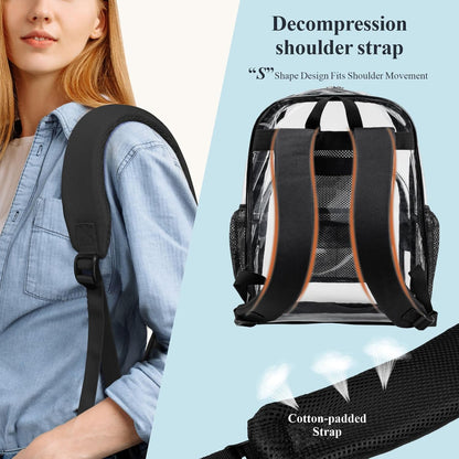 Clear Backpack - 17 Inch Heavy Duty Clear Backpacks for School, Large Transparent Bookbag for Students (Age 12+)