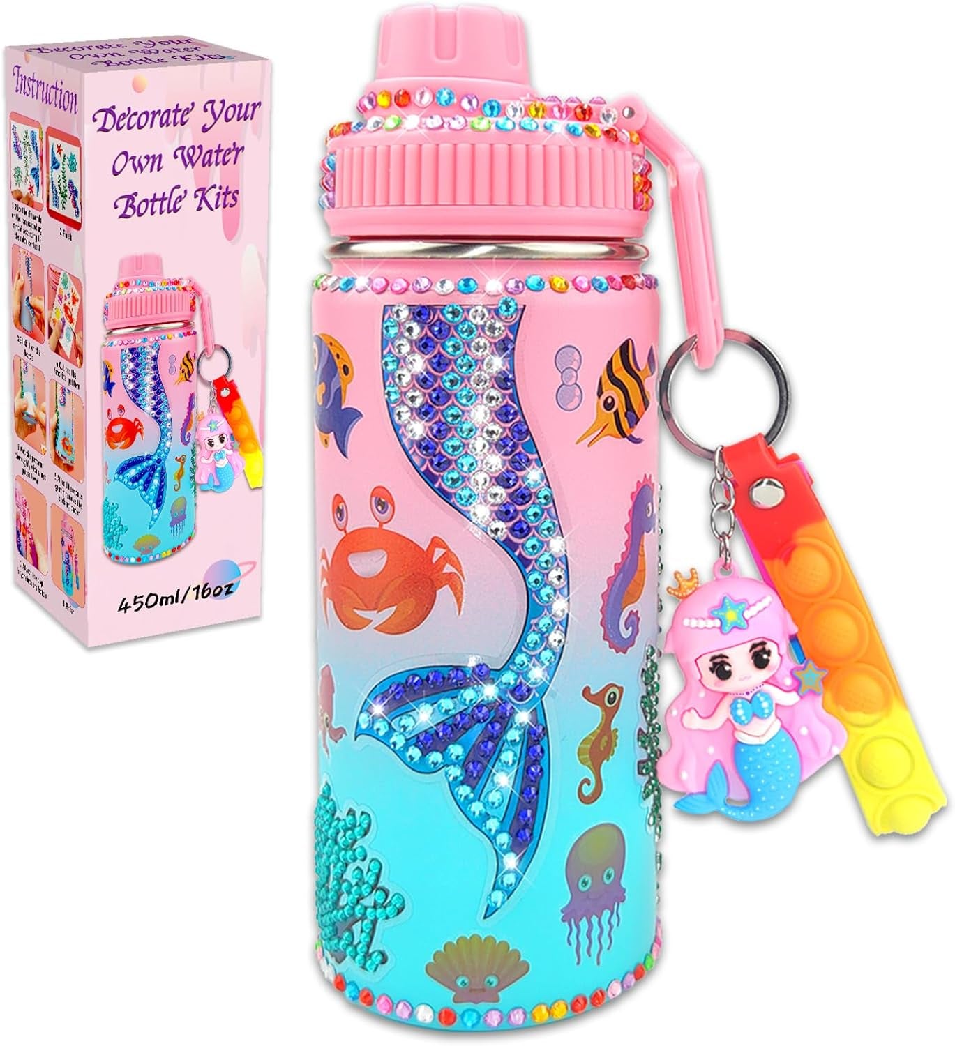 Decorate Your Own Water Bottle Kits for Girls Age 4-6-8-10 (Stainless Steel),Unicorn Themed Painting Crafts,Fun Arts and Crafts Gifts Toys for Girls Birthday Christmas