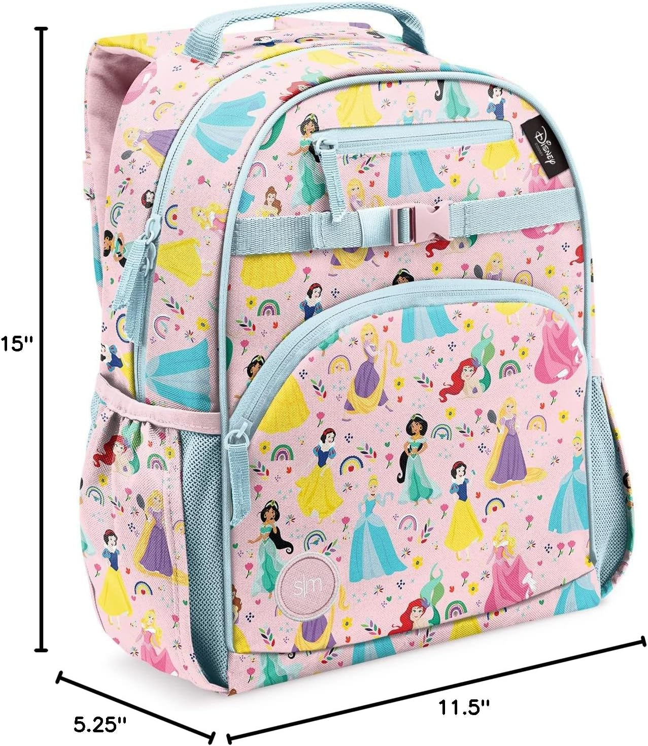 Medium Disney Toddler Backpack for School Girls and Boys | Kindergarten Elementary Kids Backpack | Fletcher Collection | Kids - 15" Tall | Princess Rainbows