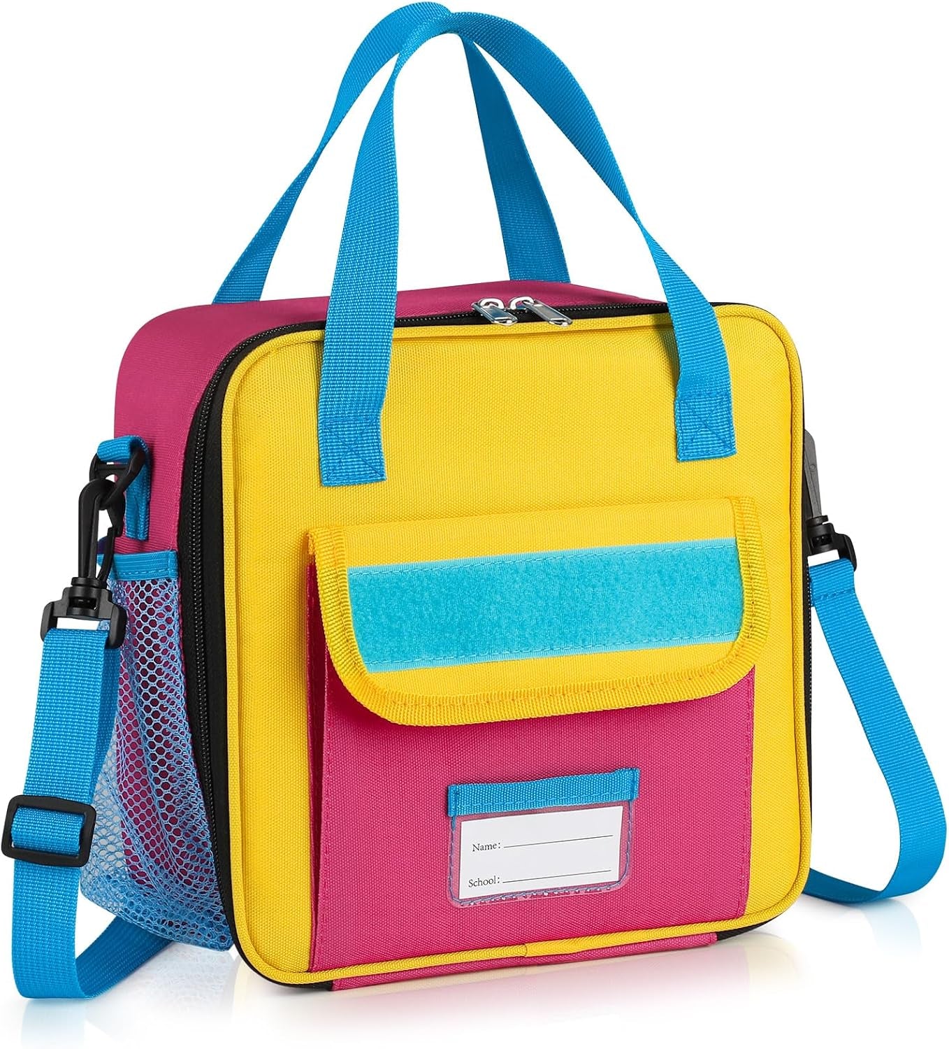 Tactical Lunch Box Kids, Large Insulated Lunch Bag for Girls, Cooler Lunchbag, Square Toddler Lunchbox, Back to School Daycare Lunch Tote Pail with Water Bottle Holder Shoulder Strap, Purple