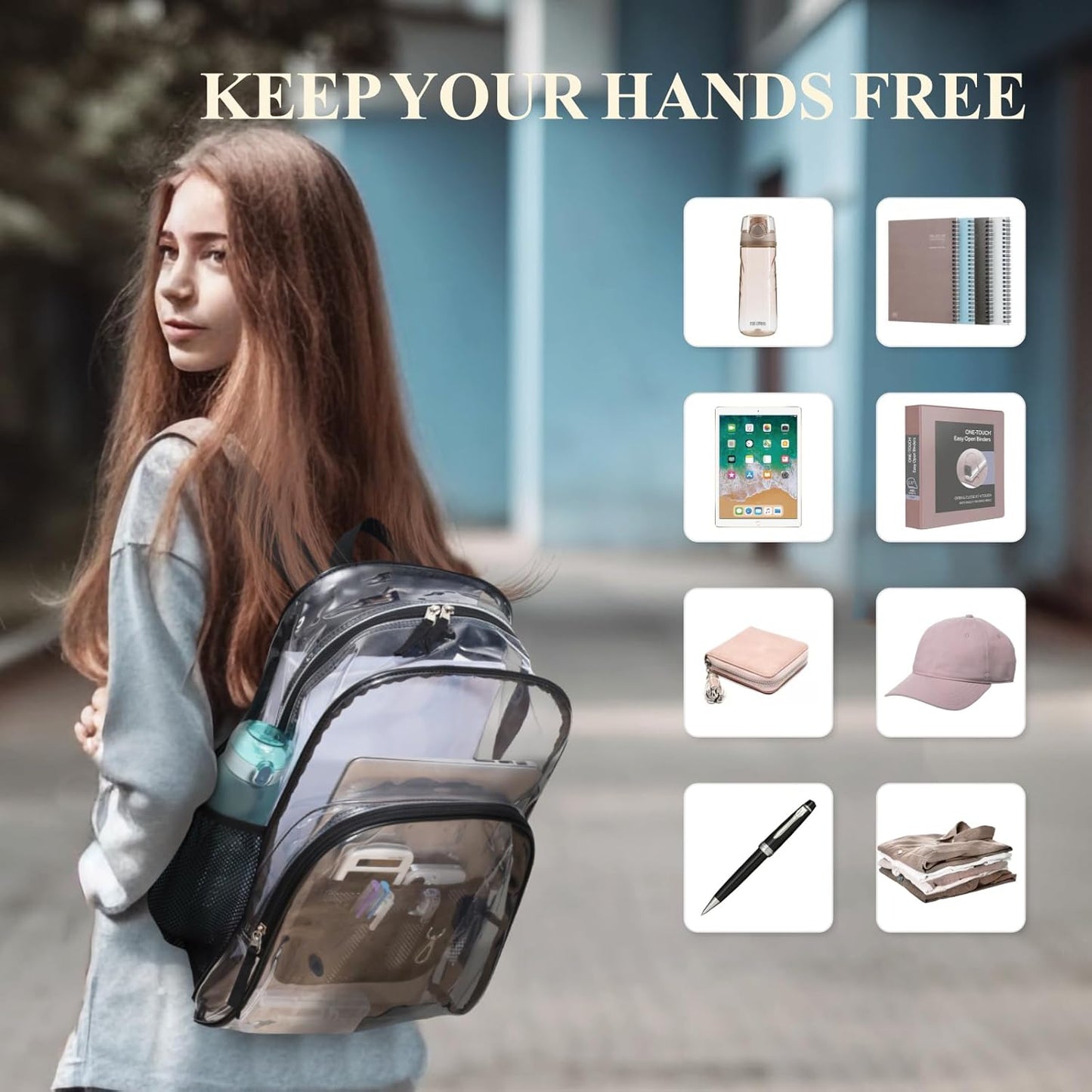 Clear Backpack - 17 Inch Heavy Duty Clear Backpacks for School, Large Transparent Bookbag for Students (Age 12+)