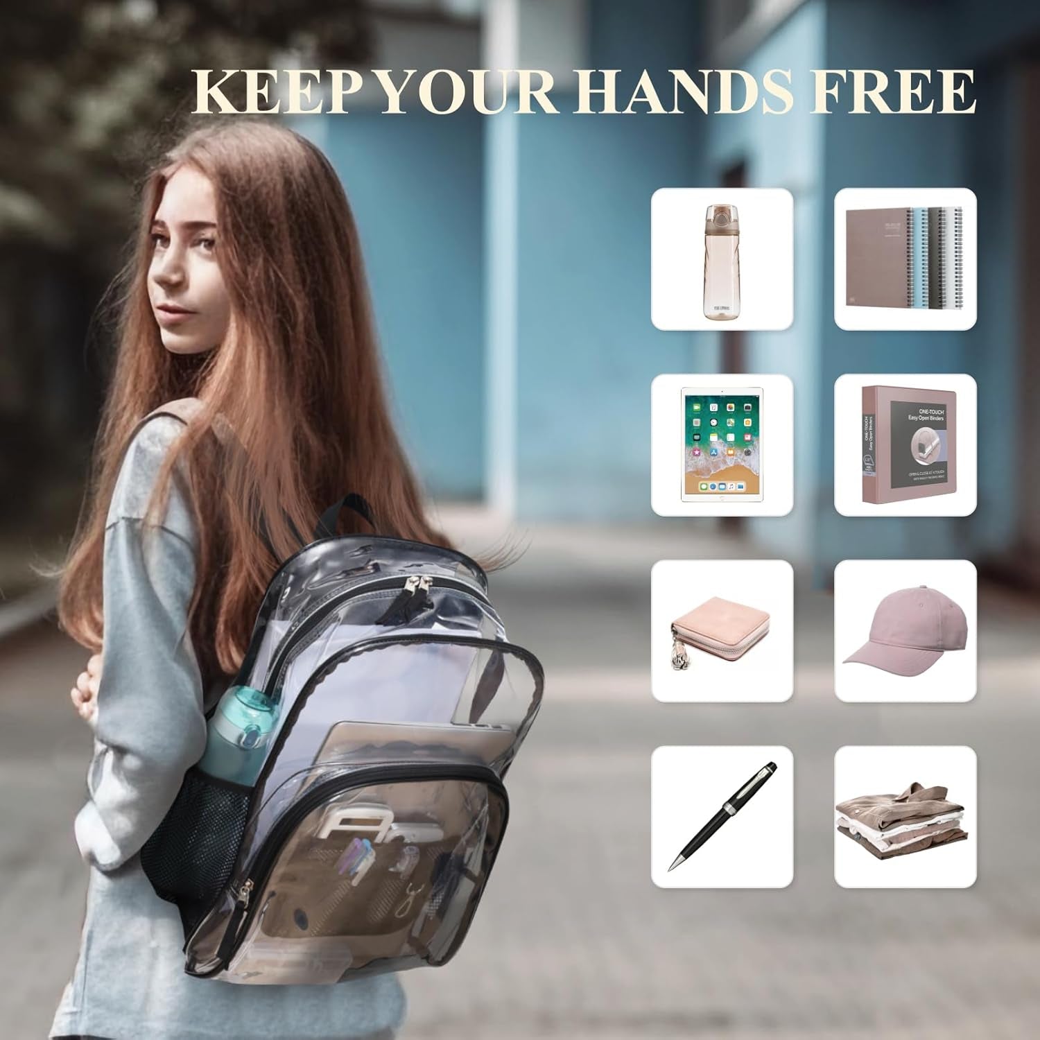 Clear Backpack - 17 Inch Heavy Duty Clear Backpacks for School, Large Transparent Bookbag for Students (Age 12+)